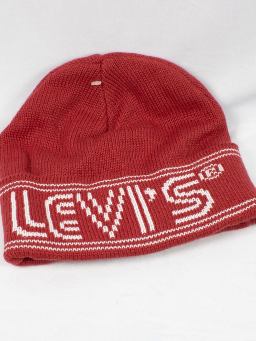 Levi's Big Box Tab Knit Beanie Red White Logo Cuffed Winter Skater Hat